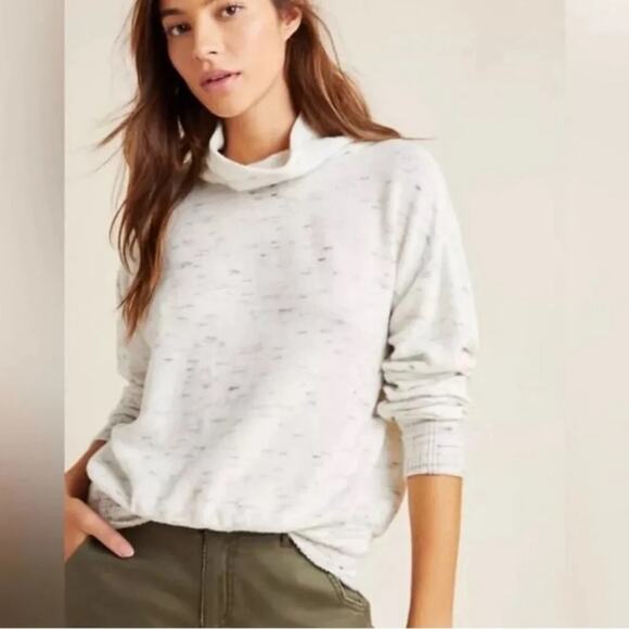 Anthropologie Sweaters - Anthropology cowl / turtle neck sweater cream gray marbled size XL